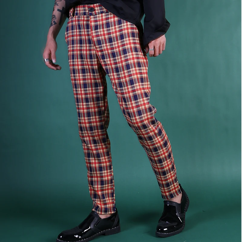 Jogger Joggingbroek Singer Stadium Broek Voor Mannen Jurk Broek Mannen Nieuwe Mannen Mode хип-хоп Dansen Plaid broek