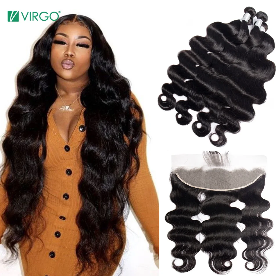 Virgo 30 onda del cuerpo con cierre mechones de cabello brasileño con Frontal mechones de cabello humano Frontal con mechones de la extensión del pelo