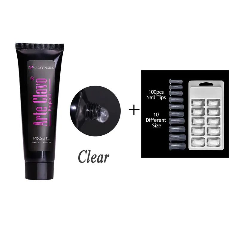 PolyGel Clear Tips Arte Clavo 30 мл поли гель набор для наращивания накладные ногти советы розовый, белый, прозрачный акриловый строитель светодиодный Гель-лак для ногтей кристалл продлить быстро - Цвет: PolyGel Clear Tips