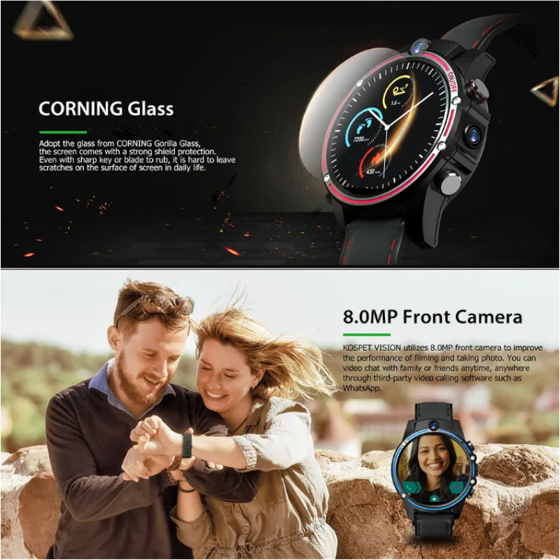 Original Kospet Vision 4G Smart Watch 1.6'' IPS MTK6739 3GB RAM 32GB ROM Android 7.1 Watch Phone GPS GLONASS 8MP+5MP 800mAh