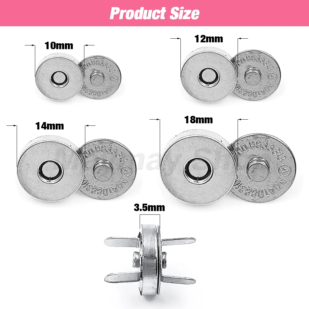 10sets/lot 14mm 18mm Magnetic Snap Fasteners Clasps Buttons Handbag Purse Wallet Craft Bags Parts Accessories Automatic Buckle 2