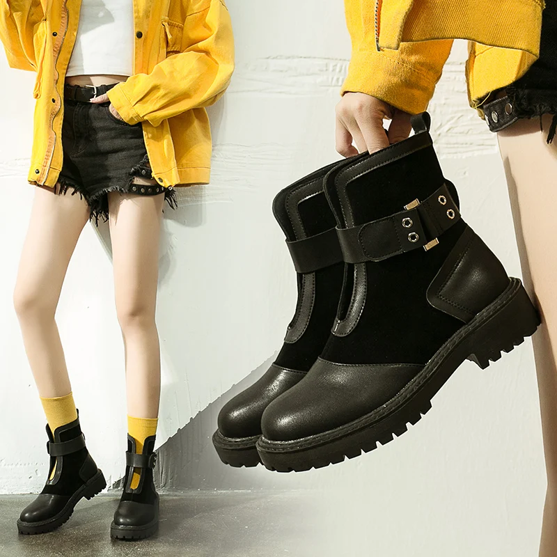 

Fashion Combat Boots For Women 2019 New Martin Boots Leather Black Boots Soft Autumn Ankle Boots Women Platform Rubber Boots