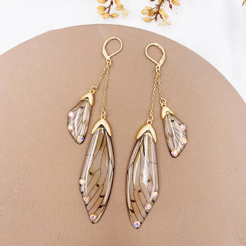 Fairy Resin Butterfly Earrings for Women Shining Crystal Flake Double Wing Long Drop Earrings Ladies Wedding Party Jewelry 2020
