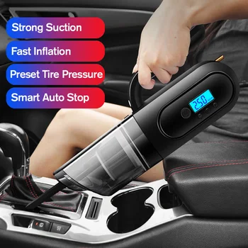 

Portable Car Handheld Vacuum Cleaner with Digital Tire Pressure Gauge LED Lighting Auto Inflator 4 in 1 Multifunction Cleaner