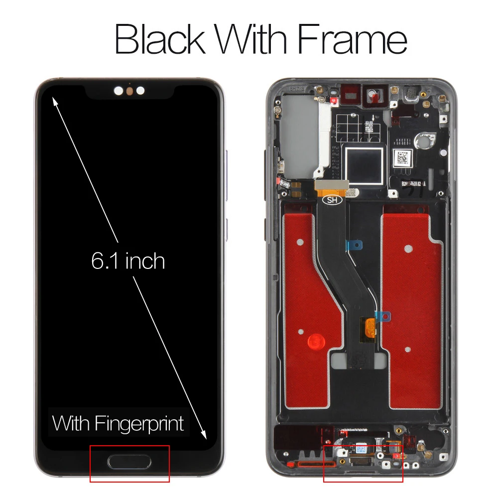 6.1 With Frame Black Ips для huawei P20 Pro lcd Сенсорная стеклянная панель для huawei P20 Plus дисплей CLT-AL00L сенсорный экран Рамка CLT-AL01 Запасная часть - Цвет: 6.1 With Frame Black