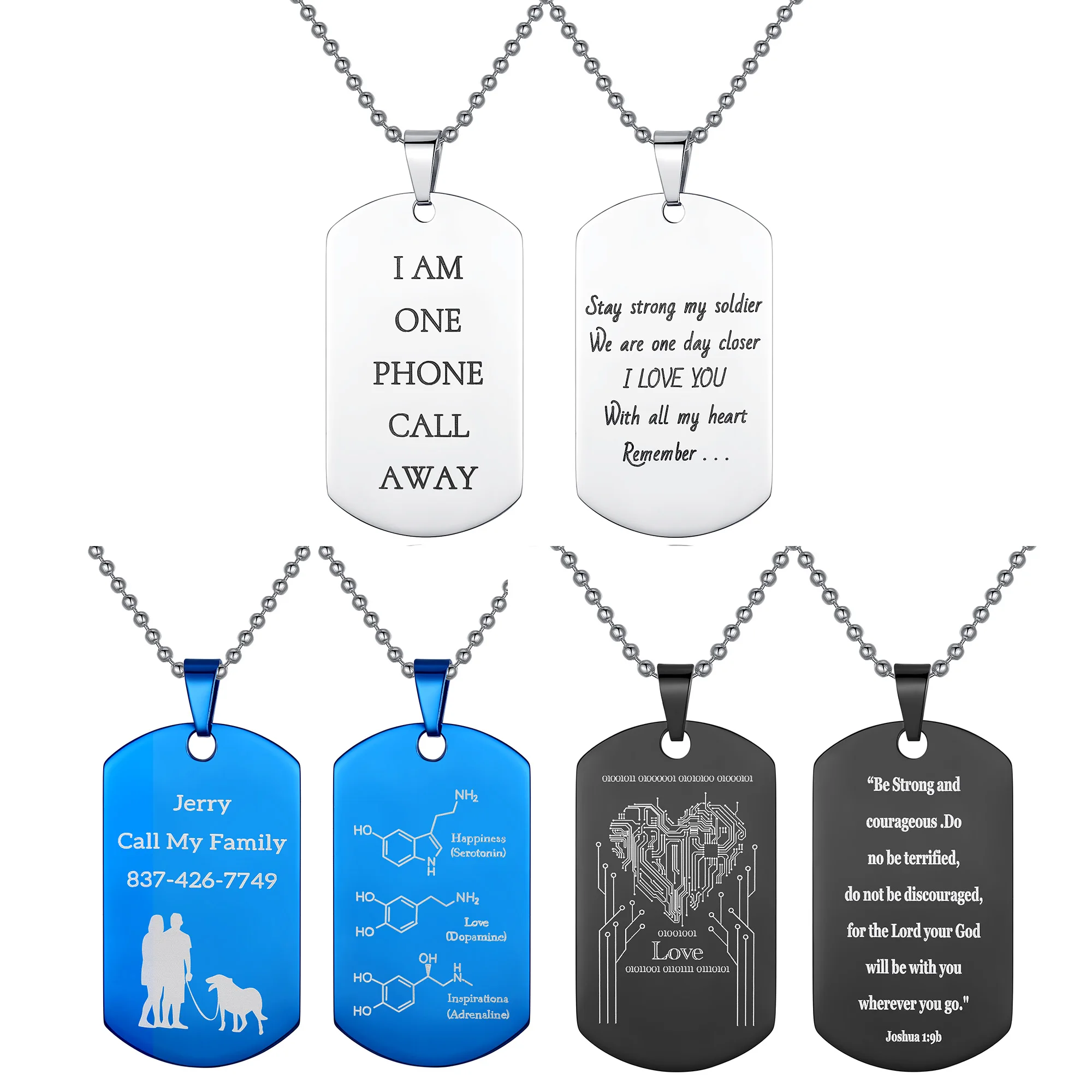 

Personalized Dog Tag Engrave Text Font Memorial, Custom Stainless Steel Necklace,Unique Military Style Gift to Boyfriend Gift Fr