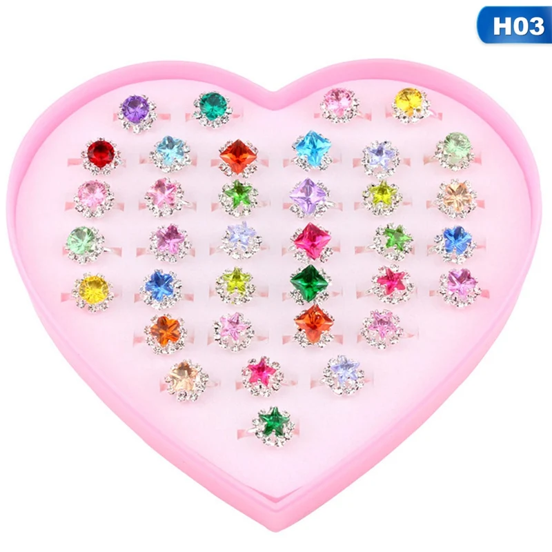 Flower Heart Ring Set Mixed Baby Kids Girl Children's Cartoon Rings 12/24/set For Christmas Gift