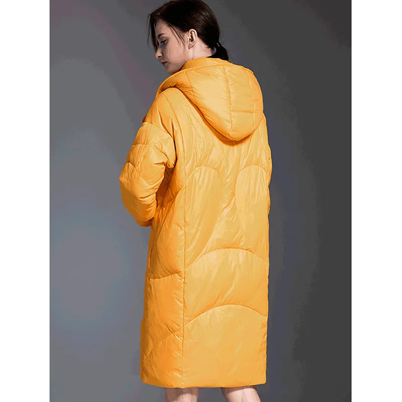 Down Jacket Female Long New Korean Women Winter Thick Oversize Yellow Hooded Down Coats 90% White Duck Puffer Coats RH600