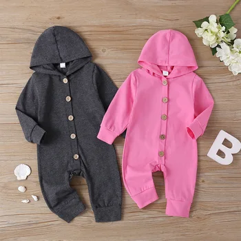 

2020 Spring Infant Romper Hooded Long Sleeve Single Breasted
