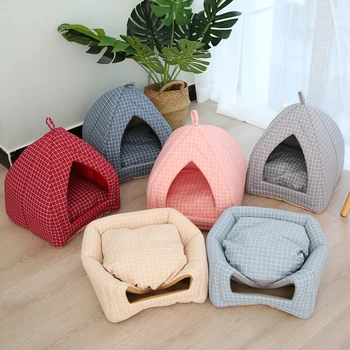 

Warm Fabric Cat House Foldable Cone Shape Pet Dog Cat Bed Soft Sleeping Bed Washable Pet Cat House Waterproof Cat Supplies