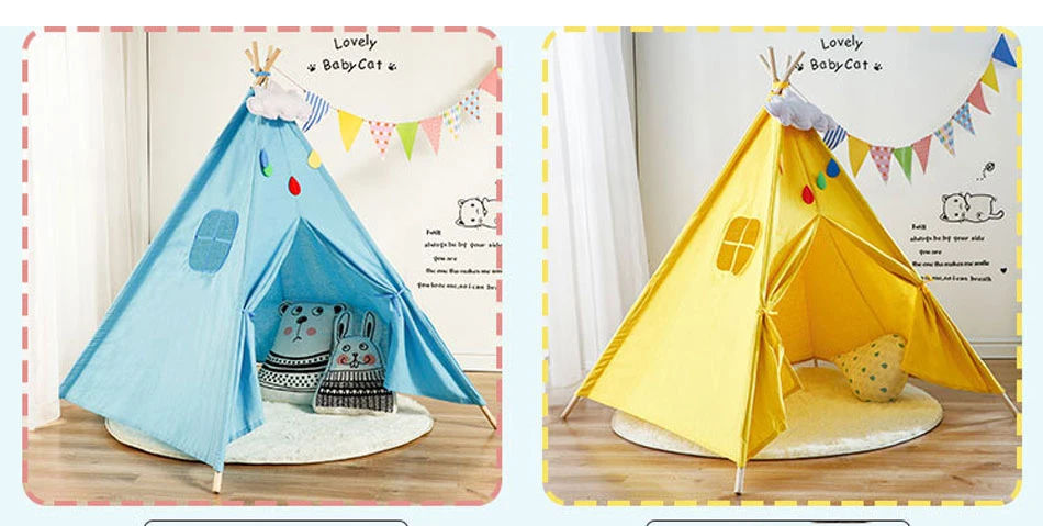 Kids Tent Play Tent Portable Folding Indoor Children's Wigwam Canvas Original Triangle Tipi Game House With Mat Outgoing Toys