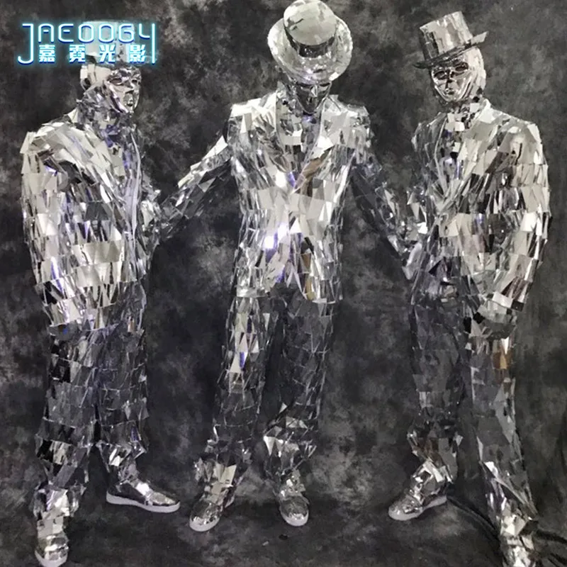 

Серебряный зеркальный бальный костюм для мужчин, подиумы, мужской костюм, одежда для ночного клуба, сценическое представление на вечеринке, одежда для певицы DJ