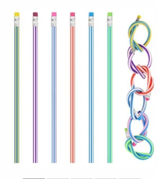 

10 Pack Striped Magic Pencil,Flexible Bendy Soft Pencils with Eraser,Colorful Bendable Pencil for Students and Children