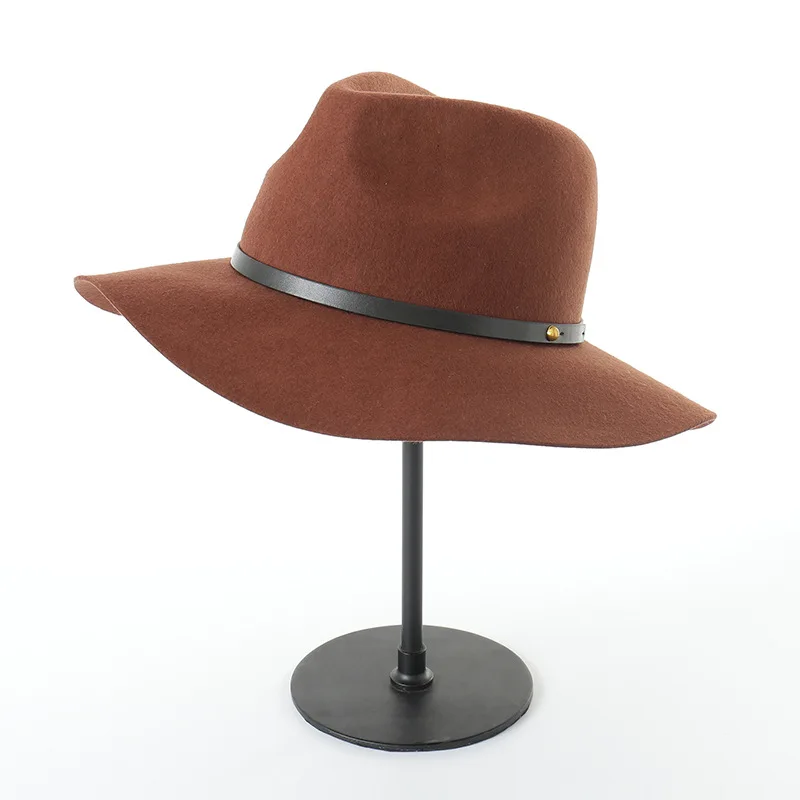 01912-hh8069 сплошное шерстяное Классический Ремень Шляпа Fedora Мужская и женская панама джазовая, шляпа