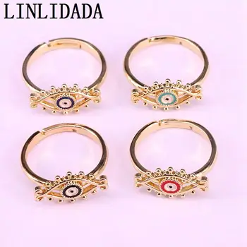 

10Pcs 2019 Fashion Adjustable Gold Color Party Jewelry Enamel Eye Finger Rings
