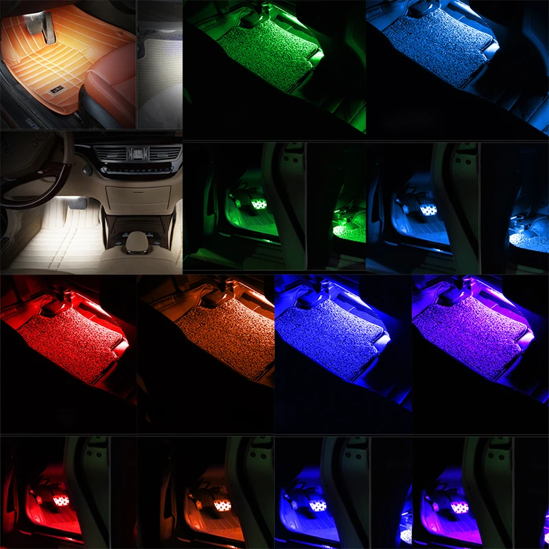 Автомобильный RGB Светодиодные Ленты Декоративные Атмосферу полосы света авто RGB путь напольный светильник Вики дистанционного Управление 12V