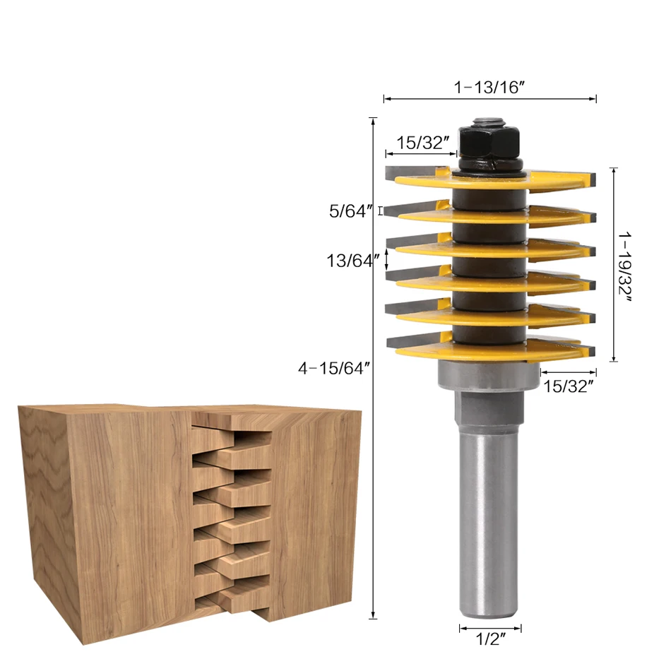 1pc 1/2 Shank Brand New 2 Teeth Adjustable Finger Joint Router Bit Tenon Cutter Industrial Grade for Wood Tool