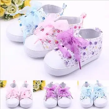 

Girls Floral Soft Soled Shoe Infant Toddler Walking Sneaker Girls Kids Crib Lace Up Shoes UK