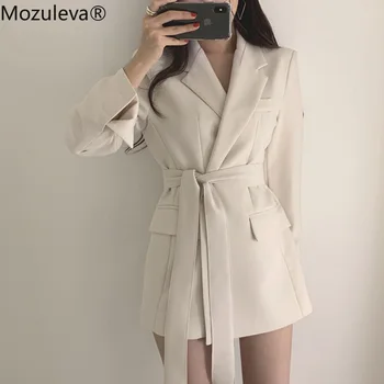 

Mozuleva Vintage Bandage Women Blazer Turndown Collar Sashes Women Jacket Slim Outerwear 2019 Autumn Full Sleeve Blazers Jacket