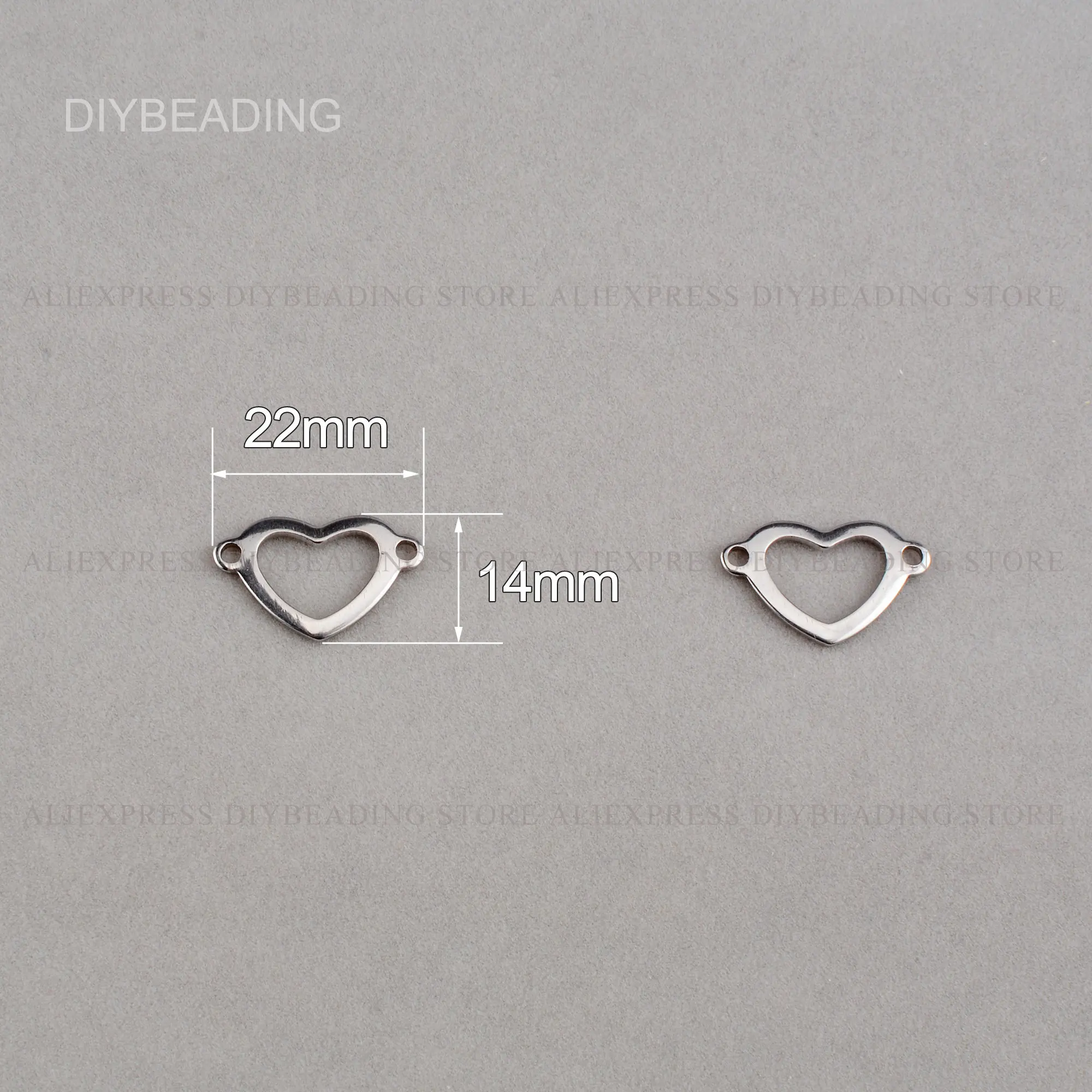 20-500 Pcs Stainless Steel Heart Connector Charms/ Highly Polished Hollow Heart Metal Link Stamping Finding with 2 Loops