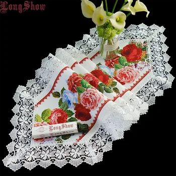 

Home Decor Creative Bleaching China Rose Modern Table Runner Bedding Cabinet TV Ark Cover White Embroidered Lace Table Cover
