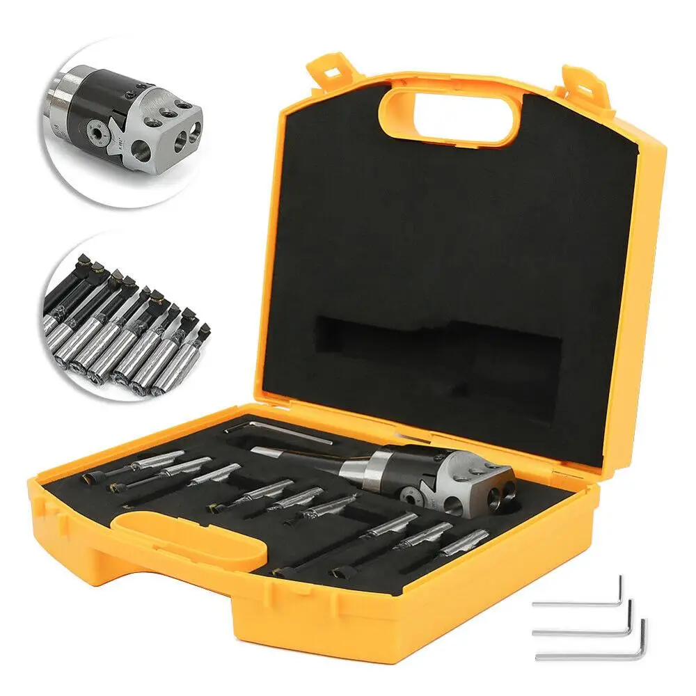 NEW 9 Pcs 2/" Boring Head R8 Shank 1//2/" Carbide Boring Bar Set Milling