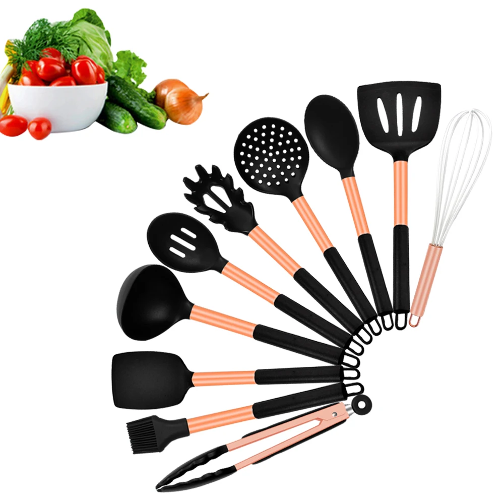 

11PCS Stainless Steel Silicone Kitchenware Utensil Set Rose Gold Cooking Shovel Heat Resistant Baking Spatula Household Cookware
