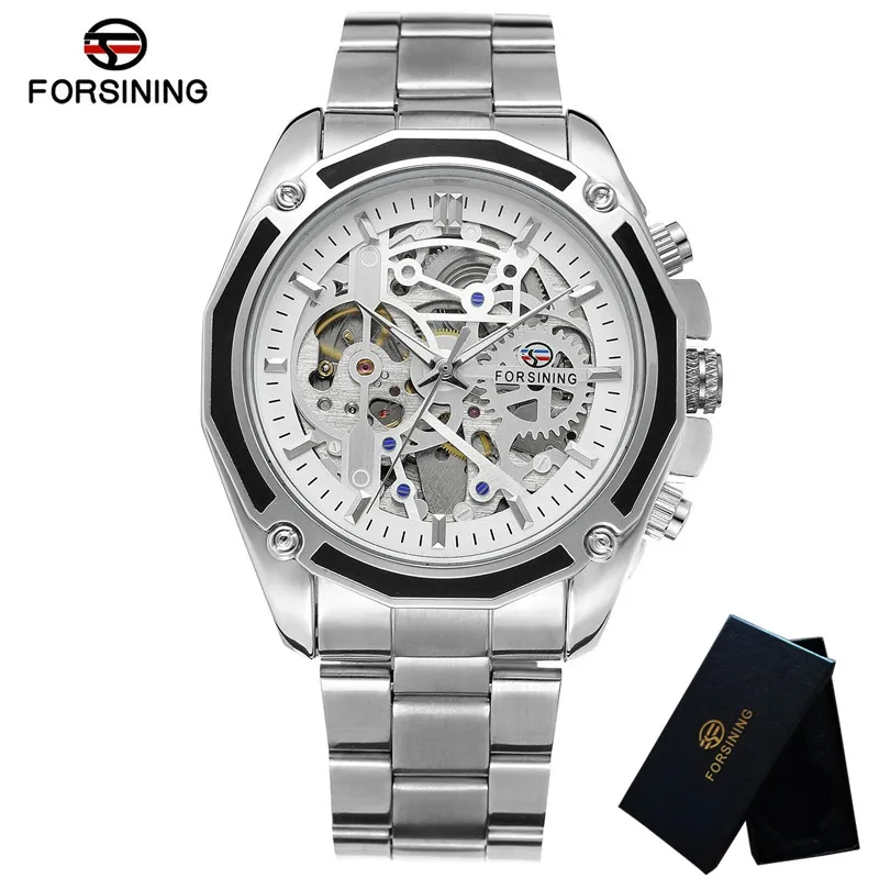 FORSINING автоматические механические мужские наручные часы военные спортивные мужские часы лучший бренд роскошные стальные скелетные водонепроницаемые мужские часы 004