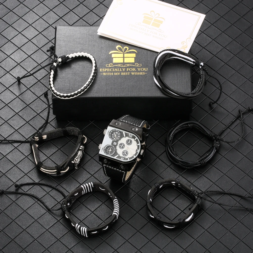 Men Quartz Wristwatches Waterproof Business Mens Watches Top Brand Luxury 6PCS Woven Leather Bracelets Gift Set for Men 2 Men Quartz Wristwatches Waterproof Business Mens Watches Top Brand Luxury 6PCS Woven Leather Bracelets Gift Set for Men 2