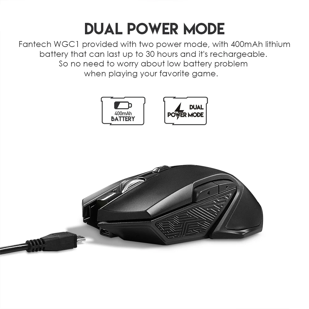 FANTECH WGC1 2.4Ghz Wireless Mouse Charging Mute Mouse 2400 DPI RGB Gaming Mouse for Office Entertainment Games Laptop Desktop