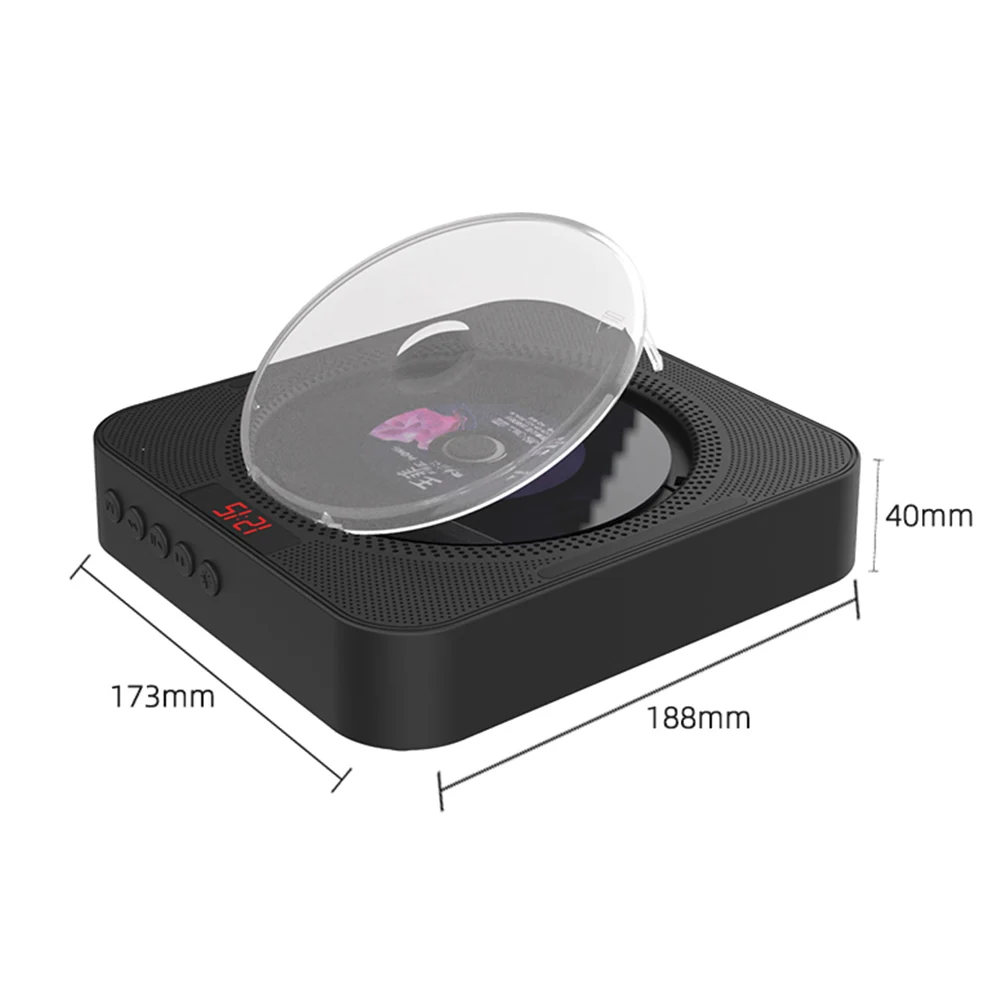 Portable CD Player Wall Mountable CD Music Player Bluetooth Remote Control FM Radio HiFi Speaker with USB 3.5mm LED Screen