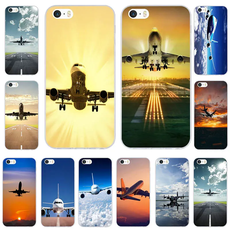 Soft TPU Silicone Mobile Phone Cases for iPhone 8 7 6 6S Plus X 10 5 5S SE 5C 4 4S Coque Bags Aircraft Airplane Fly Travel Cloud | Мобильные