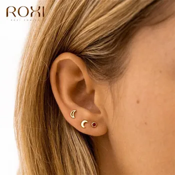 

ROXI 100% 925 Sterling Silver Jewelry Fashion Cute Tiny Crescent Moon Stud Earrings for Women Korean Minimalist Earrings Jewelry
