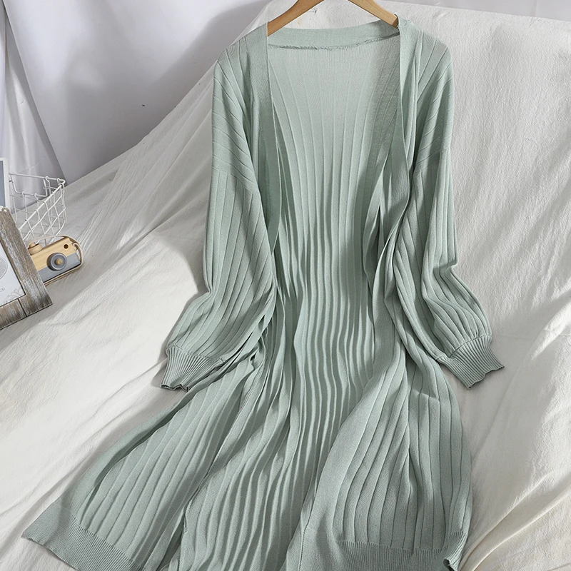 Cárdigan de punto largo estilo coreano para mujer, chaqueta de color puro a la moda, sencillos cárdigans con protector solar holgados, novedad de verano