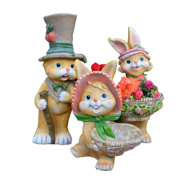 Garden Decoration Kate Bunny Flower Pot Cartoon Animal Sculpture Outdoor Garden Kindergarten Villa Garden Decor M2661