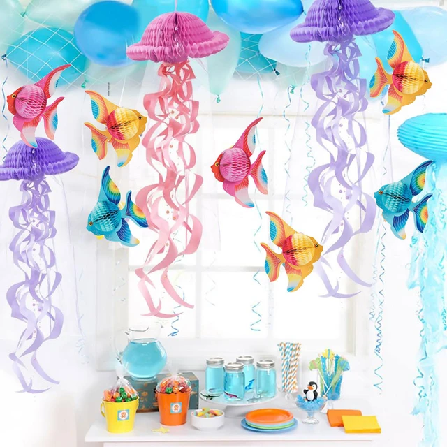 Ocean Party Decor Clear Bubble Garlands Hanging Jellyfish Paper Lantern  Honeycomb Mermaid Under The Sea Birthday