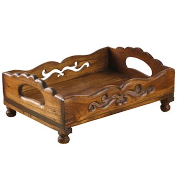 

European Retro Creative Fruit Plate Solid Wood Carved Candy Snack Dish Household Wooden Fruit Storage Basket