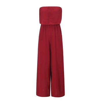 

Summer Beach Sexy Jumpsuits Strapless Ruffles Women Clothes Solid Pockets Loose Wide Leg Pant Long Playsuits Overalls Club GV189