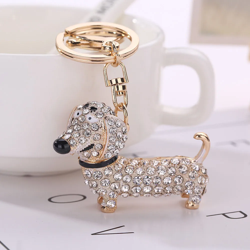 Rhinestone Crystal Keychain Girl Gift Animals Dachshund Keychain Women Pendant Keys Chain Trinkets for Bag Jewelry chaveiro