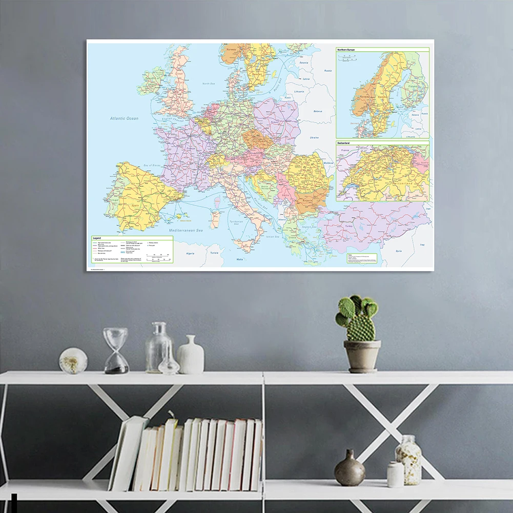 World Map Poster Europe Terrain Map 150*100 cm Non-woven Canvas Wall Poster