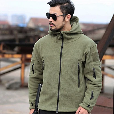 Army green Зимняя Военная флисовая куртка, Теплая мужская тактическая куртка, теплая дышащая мужская армейская куртка с капюшоном и пальто, верхняя одежда - Цвет: Army green