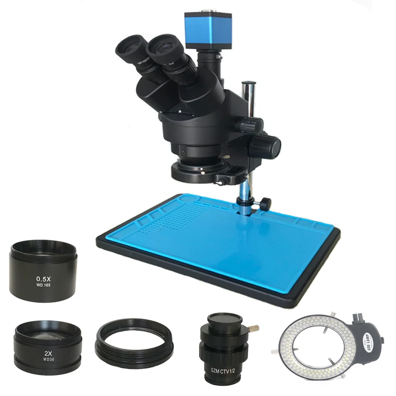 US $203.00 7X45X SimulFocal Stereo Microscopio Trinocular Microscope 13MP VGA HDMI Video Digital Camera LED Adjustable Light Phone Repair