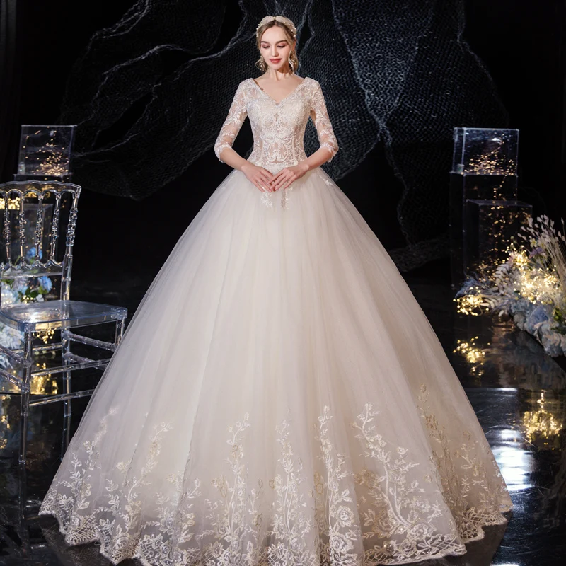 

Wedding Dress 2020 Gryffon Half Sleeve Sexy V-neck Lace Embroidery Ball Gown Princess Luxury Wedding Dresses Plus Size