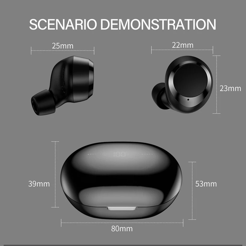 C8S Tws Bluetooth 5,0 наушники 6D стерео беспроводные наушники Водонепроницаемая гарнитура со светодиодным дисплеем зарядная коробка