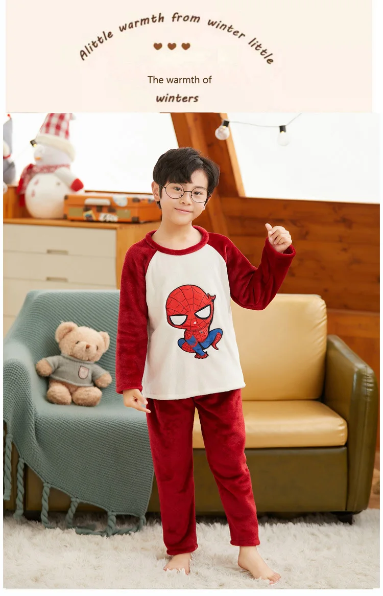 New  Autumn Winter Children's Flannel Pajamas Girls' Boys' Winter Baby Warm Coral Velvet Cartoon Children's Home Clothes Sets ladies pajama sets	