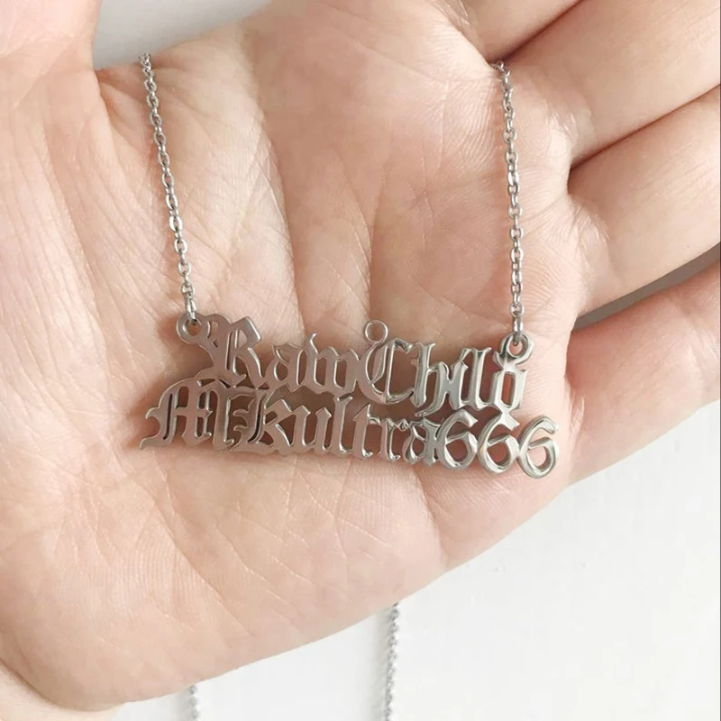 

Statement Couple Names Charm Necklaces Custom Personalized Nameplate Choker Necklace Stainless Steel Gothic Jewelry Kolye Bayan