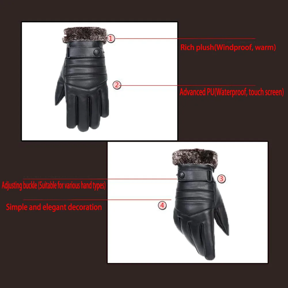 Men's Gloves Winter Windproof Waterproof Slip Plus Velvet Thickening Bicycle Leather Gloves Mittens Guantes Invierno Manoplas