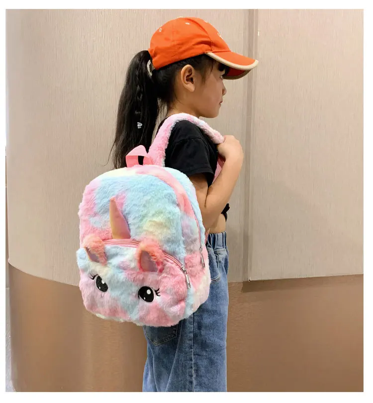 

Campus Backpack Colorful Cartoon Kids Plush Back Pack For Girls Soft Teen Backpack Pompon Schoolbags Kawaii Fluffy School Bag