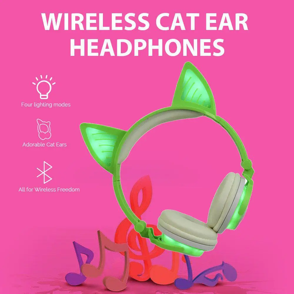 Ostart с милыми кошачьими ушками, для девочек игровая bluetooth-гарнитура с светодиодный свет Красочные за ухо складные наушники с микрофоном для телефона из поликарбоната с 828