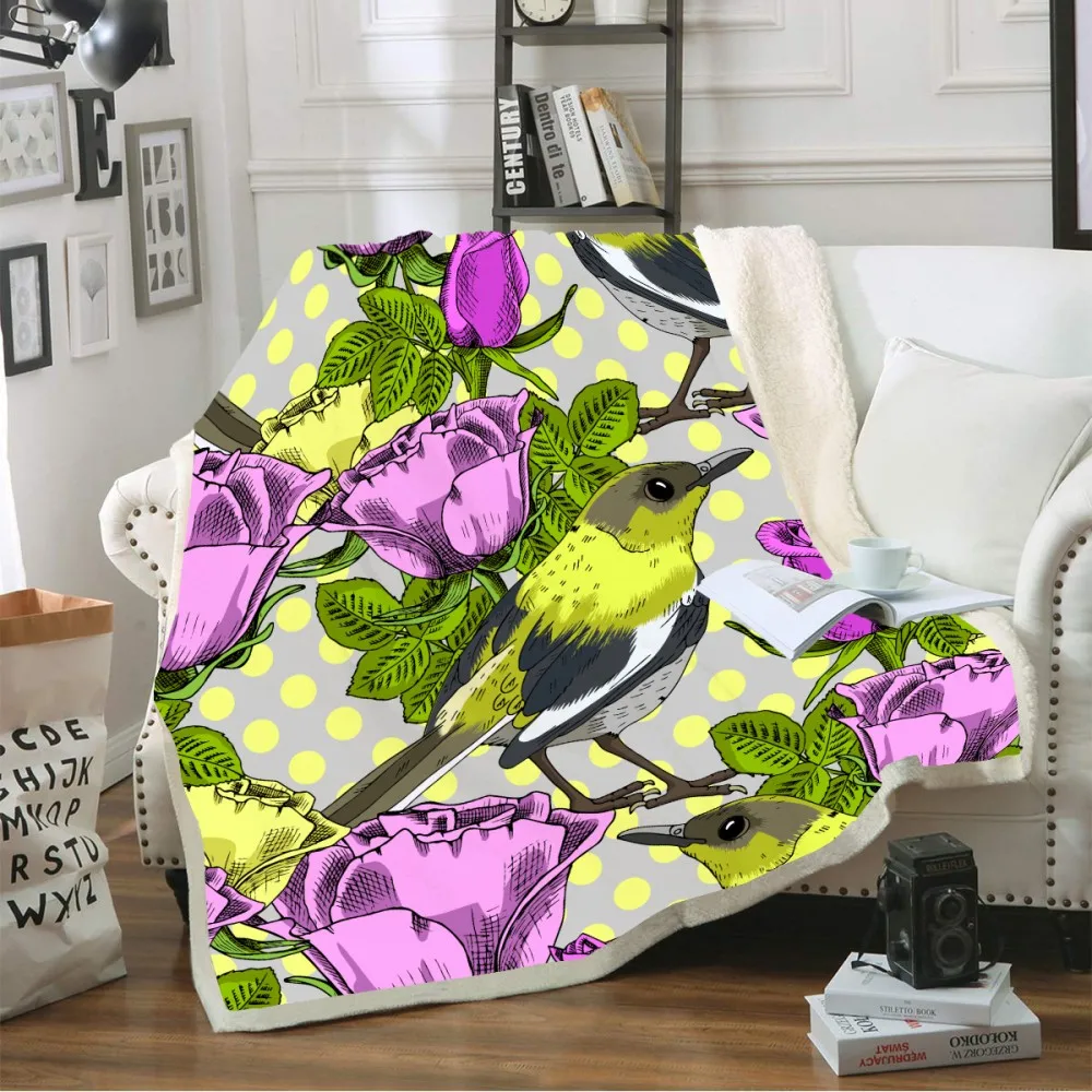 

Toucan Sherpa Fleece Throw Blanket Tropical Theme Leaves Plants Home Office Warm Cozy Blanket for Boys Kids Bedding 150x200cm
